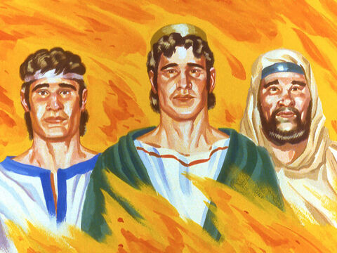 Wszyscy byli zdumieni, kiedy trzej Hebrajczycy wyszli z pieca bez najmniejszego poparzenia. – Slajd 42