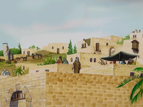 Gdy Elżbieta była w szóstym miesiącu ciąży, Bóg posłał anioła Gabriela do Galilei, do miasteczka Nazaret... – Slajd 1