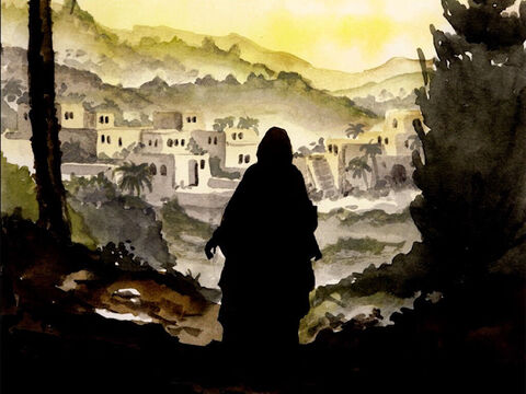 Maria szybko wyruszyła w góry, do miasta w Judei. Weszła do domu Zachariasza i przywitała Elżbietę. – Slajd 1