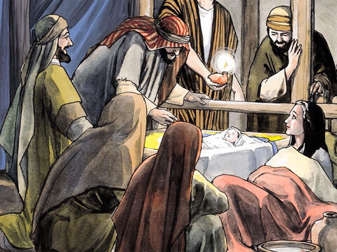 Pobiegli więc do Betlejem i znaleźli tam Marię, Józefa i Niemowlę leżące w żłobie. Kiedy Go pasterze zobaczyli, zaczęli opowiadać to, co im powiedziano o Dzieciątku. – Slajd 10