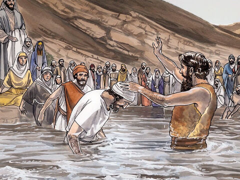 Przychodzili do niego mieszkańcy Jerozolimy, całej Judei oraz okolic położonych nad Jordanem. Wyznawali swoje grzechy, a on ich chrzcił w Jordanie. – Slajd 5