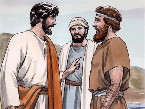 Andrzej przyprowadził Szymona do Jezusa. Jezus spojrzał na niego i powiedział: „Ty jesteś Szymon, syn Jana. Będziesz nazywany Kefas (Kamień)” [to znaczy Piotr]. – Slajd 5