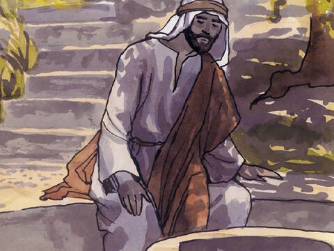Znajdowała się tam studnia Jakuba. Jezus, zmęczony podróżą, usiadł przy tej studni. A było samo południe. – Slajd 4