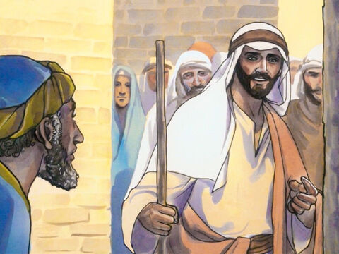 Jezus podszedł do Mateusza i powiedział: „Chodź, zostań moim uczniem!”. Mateusz natychmiast wstał, zostawił wszystko i poszedł za Jezusem. – Slajd 2