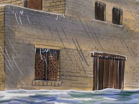 „Spadł ulewny deszcz, wezbrały rzeki, zerwały się silne wiatry i uderzyły w ten dom. Jednak on się nie zawalił, bo zbudowany był na skale”. – Slajd 4