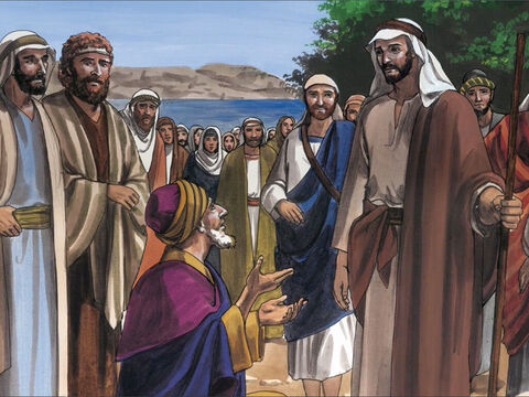 Jezus odwiedził tereny po drugiej stronie Jeziora Galilejskiego, a tłum oczekiwał na Jego powrót w Kafarnaum. – Slajd 1