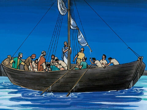A kiedy wsiedli do łodzi, wiatr od razu ucichł. Uczniowie w łodzi pokłonili Mu się i wyznali: „Ty naprawdę jesteś Synem Bożym!”. – Slajd 10