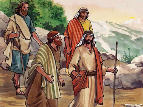 Jezus zabrał Piotra, Jana i Jakuba na wysoką górę, aby się modlić. – Slajd 1