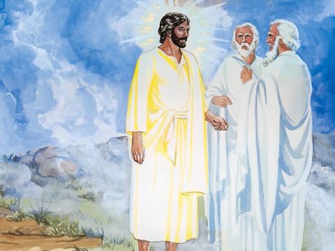 ... Zobaczyli chwałę Jezusa i tych dwóch mężczyzn przy Nim. – Slajd 4