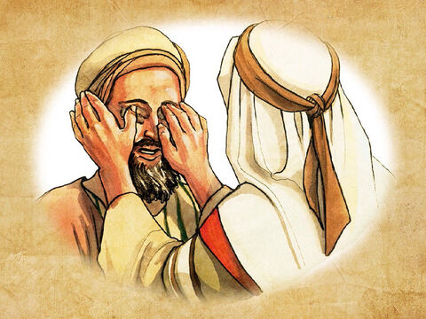 Odpowiedział im: „Nałożył mi na oczy błoto, obmyłem się i zacząłem widzieć”. – Slajd 12
