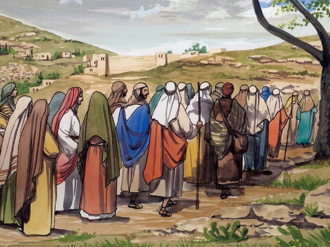 Kiedy Jezus szedł do Jerozolimy, przechodził przez pogranicze Samarii i Galilei. Gdy wszedł do pewnej wioski, wyszło Mu naprzeciw dziesięciu trędowatych. – Slajd 1