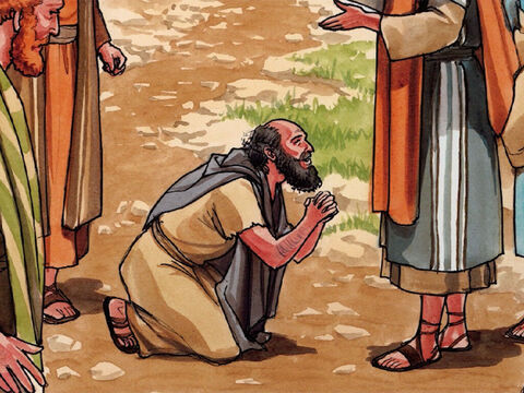 Potem upadł na twarz u stóp Jezusa i dziękował Mu. Był to Samarytanin. – Slajd 4