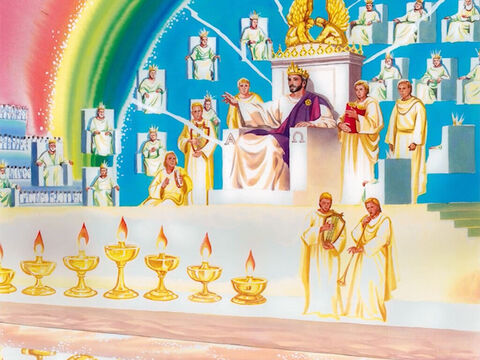 Jezus powiedział: „Kiedy Syn Człowieczy przyjdzie w swojej chwale, a z Nim wszyscy aniołowie, wtedy zasiądzie na tronie swej chwały”. – Slajd 1