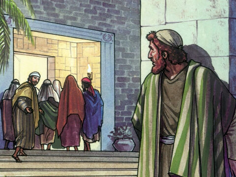 Piotr zaś, idąc za Jezusem, doszedł do rezydencji Najwyższego Kapłana. – Slajd 3
