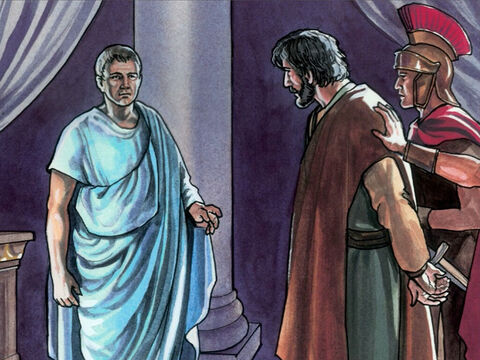 Potem Piłat wrócił do pałacu, zawołał Jezusa i zapytał Go: „Czy Ty jesteś królem Żydów?”. – Slajd 8