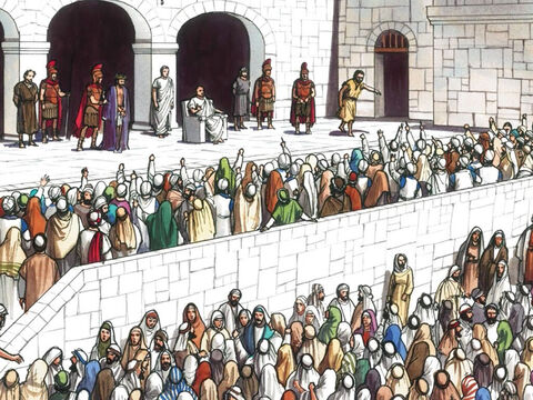 Potem Piłat uwolnił im Barabasza, a Jezusa kazał ubiczować i wydał na ukrzyżowanie. – Slajd 12