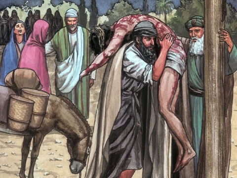 Przyszedł także Nikodem, który po raz pierwszy spotkał się z Jezusem nocą. Przyniósł on około stu funtów (ok. 34 kg) mieszaniny mirry i aloesu. – Slajd 8
