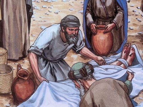 Zabrali oni ciało Jezusa i zgodnie z żydowskim zwyczajem grzebania owinęli je w płótna z wonnościami. – Slajd 9