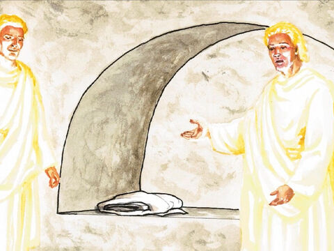 „Teraz idźcie i powiedzcie Jego uczniom, że Jezus zmartwychwstał i czeka na nich w Galilei”. – Slajd 9