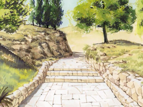 Trzeciego dnia po ukrzyżowaniu Jezusa i złożeniu Go w grobie, dwóch uczniów szło z Jerozolimy do wsi zwanej Emaus. – Slajd 1