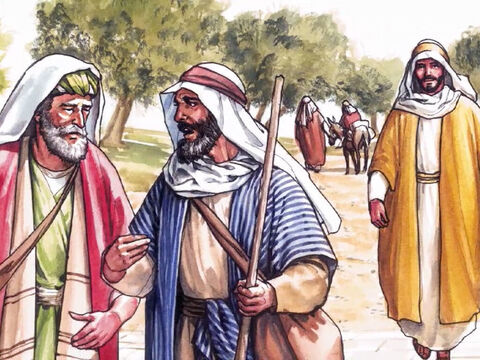 A kiedy tak żywo dyskutowali, sam Jezus podszedł i przyłączył się do nich. Oni jednak Go nie rozpoznali. – Slajd 3