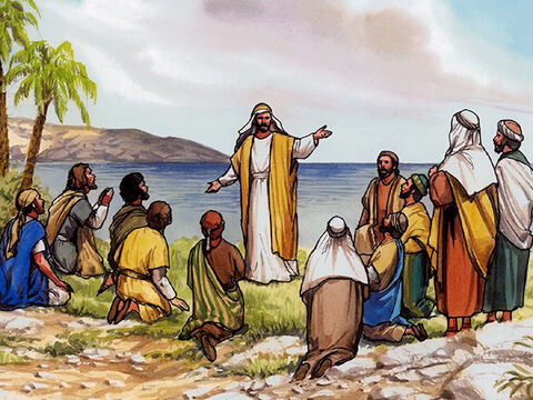Kiedy Go zobaczyli, złożyli Mu pokłon, choć niektórzy mieli wątpliwości. A Jezus podszedł i powiedział do nich: „Otrzymałem wszelką władzę na niebie i na ziemi”. – Slajd 2