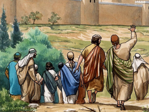 Następnie uczniowie oddali oddali hołd Jezusowi, wrócili do Jerozolimy i bardzo się cieszyli. – Slajd 11
