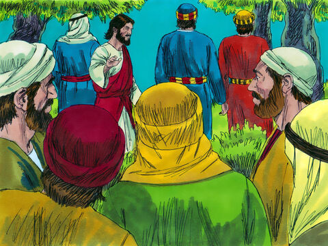 Następnie wszyscy razem udali się do gaju oliwnego zwanego Ogrodem Getsemane. Kiedy dotarli na miejsce, Jezus powiedział: „Usiądźcie tutaj, a ja pójdę się modlić”. Potem zabrał ze sobą tylko Piotra, Jana i Jakuba. – Slajd 5