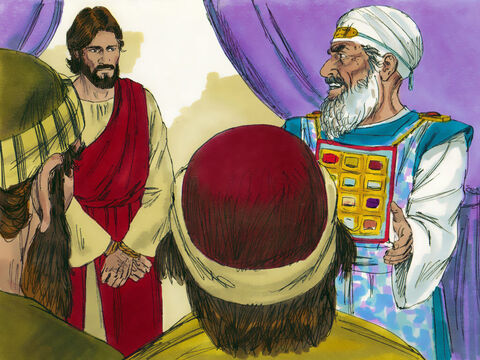 „Nie będziesz się bronił wobec tych zarzutów?” – zapytał arcykapłan. Jezus jednak milczał i nic nie odpowiedział. – Slajd 16
