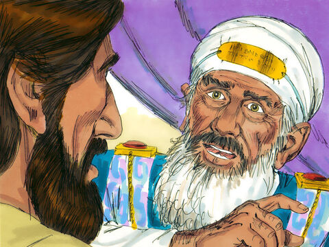 Wtedy najwyższy kapłan zapytał: „Czy jesteś Mesjaszem, Synem Bożym?”. „Tak, jestem! Zobaczycie Syna Człowieczego zasiadającego po prawicy Boga i powracającego w obłokach na ziemię” – powiedział mu Jezus. – Slajd 17