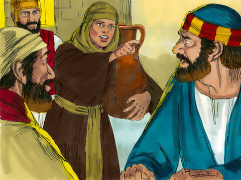 W tym czasie Piotr był na dziedzińcu i przyszła tam jedna ze służących arcykapłana. Przyjrzała mu się uważnie i powiedziała: „Ty też byłeś z tym Jezusem z Nazaretu”. A Piotr zaprzeczył: „Nie wiem o czym mówisz”.<br/> – Slajd 20