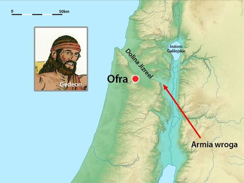 Wkrótce potem zebrały się razem armie Madianitów, Amalekitów i ludy Wschodu, aby ruszyć na Izraelitów. Przekroczyły Jordan i rozbiły obóz w dolinie Jizreel. – Slajd 12