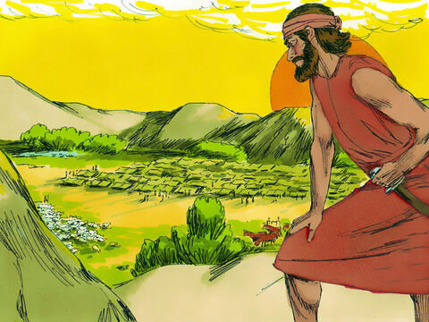 Madianici i ich sprzymierzeńcy stworzyli 135–tysięczną armię, która miała napaść na Izraelitów i zagrabić ich plony. Jednak Bóg obiecał Gedeonowi, że pokona tę armię. – Slajd 1