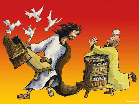Jezus zdenerwował się, kiedy zobaczył, co się dzieje. Uwolnił gołębie! – Slajd 4
