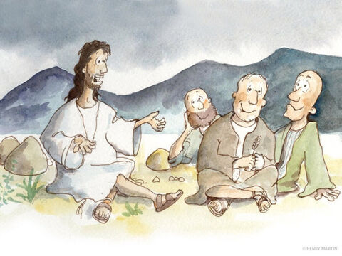 Jezus usiadł więc ze swoimi uczniami i zaczął nauczać ogromny tłum, który się zgromadził. – Slajd 3