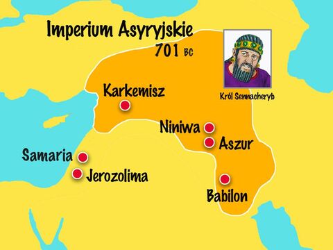 Dziesięć lat później Asyryjczycy powrócili, aby podbić Państwo Południowe. Jego królem był właśnie Ezechiasz. Asyryjczycy zdobywali miasto za miastem. – Slajd 9