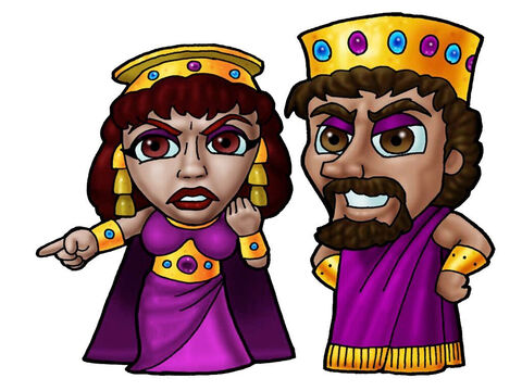 Król Achab i królowa Izebel. Ten obrazek może być użyty, aby przedstawić dowolną parę królewską pojawiającą się w Biblii. – Slajd 20