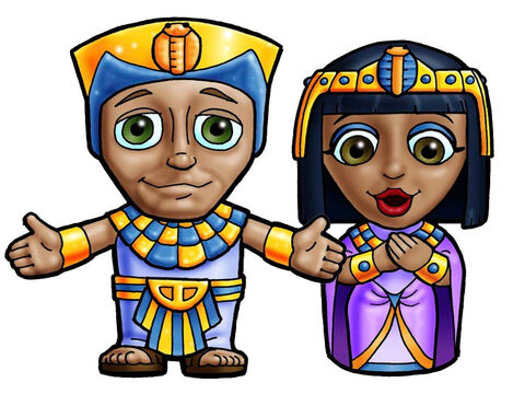 Faraon i królowa. Ten obrazek może być użyty, aby przedstawić dowolnego faraona i jego żonę pojawiających się w Biblii. – Slajd 22