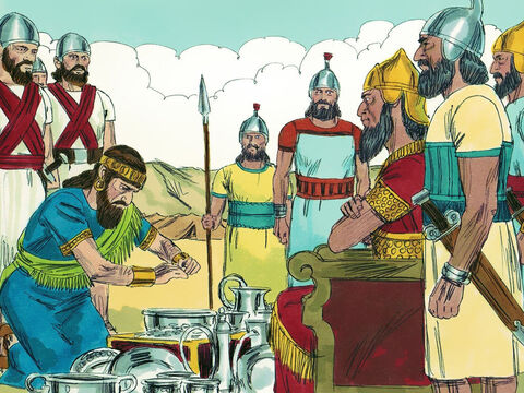 Król Menachem postanowił nie walczyć z potężnymi Asyryjczykami, więc oddał im ogromne ilości srebra i obiecał płacić coroczną daninę. – Slajd 5