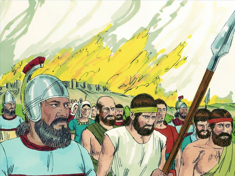 Zajął wiele miast w Galilei i Gileadzie, a pojmanych Izraelitów zabrał do Asyrii jako więźniów.<br/> – Slajd 8