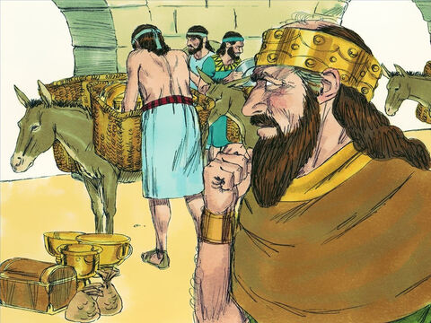 Ozeasz zamiast walczyć, postanowił corocznie płacić Asyryjczykom duże sumy pieniędzy, żeby pozwolili mu pozostać królem. Jakiś czas później Ozeasz przestał płacić Asyryjczykom daninę. – Slajd 10