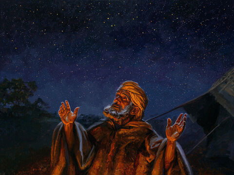 Potomstwo obiecane Abramowi.<br/>„Potem wyprowadził go na zewnątrz i powiedział: Spójrz na niebo i policz gwiazdy, o ile zdołasz je policzyć. I dodał: Tak liczne będzie twoje potomstwo. Abram uwierzył Panu, i policzono mu to za sprawiedliwość” (Rodzaju 15:5–6).<br/>Pełny tekst: Rodzaju 15:1–6 – Slajd 3