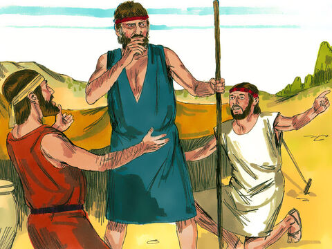 Posłowie zaś wrócili do Jakuba z taką wiadomością: „Ezaw zdąża na spotkanie z tobą, a jest z nim 400 ludzi”. Wtedy Jakub się przestraszył.<br/> – Slajd 3