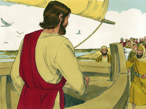 Jezus odwiedził tereny po drugiej stronie Jeziora Galilejskiego, a tłum oczekiwał na Jego powrót w Kafarnaum. – Slajd 2