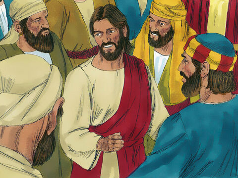Jezus od razu zauważył, że wyszła z Niego moc. Odwrócił się do tłumu i zapytał: „Kto dotknął Mojego płaszcza?”. Na to uczniowie powiedzieli: „Widzisz, że tłum napiera na Ciebie ze wszystkich stron, a pytasz o to, kto się Ciebie dotknął?”.  Jednak On powiedział: „Ktoś Mnie dotknął, bo poczułem, że moc wyszła ze Mnie”. – Slajd 8