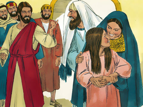 Wszystkich ogarnęło zdumienie, a Jezus kazał rodzicom, aby ją nakarmili. Potem surowo zabronił mówienia komukolwiek o tym wydarzeniu. – Slajd 15