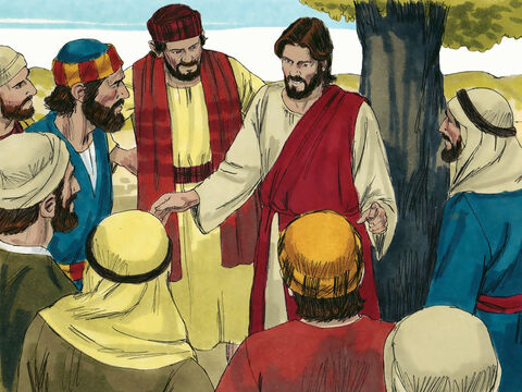 Jezus i ci, którzy Mu towarzyszyli, szli w stronę Jerozolimy. Wielu bało się tego, co tam nastąpi. Dlatego wziął On na bok swoich 12 uczniów i powiedział: – Slajd 1