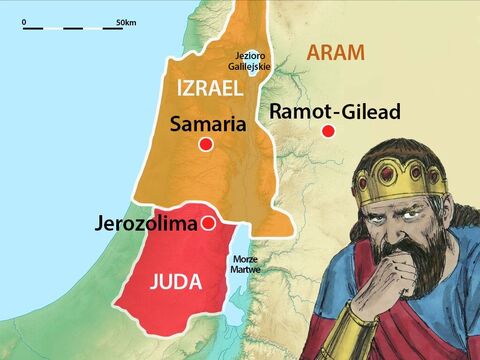 Ramot w Gileadzie było miastem leżącym w kraju Aram, w paśmie górskim na wschód od rzeki Jordan. Jehoszafat odpowiedział: „Moi ludzie są twoimi ludźmi, a moje konie są twoimi końmi, ale najpierw wysłuchajmy rady Boga”. – Slajd 5