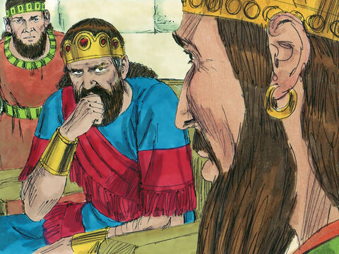 Na uczcie król Achab zapytał króla Jehoszafata: „Czy wyruszysz ze mną na wojnę, żeby podbić Ramot w Gileadzie?”. – Slajd 4