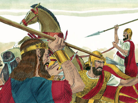 Kiedy Jechoszafat wydał okrzyk, uświadomili sobie, że to nie Achab i przestali go atakować. – Slajd 22